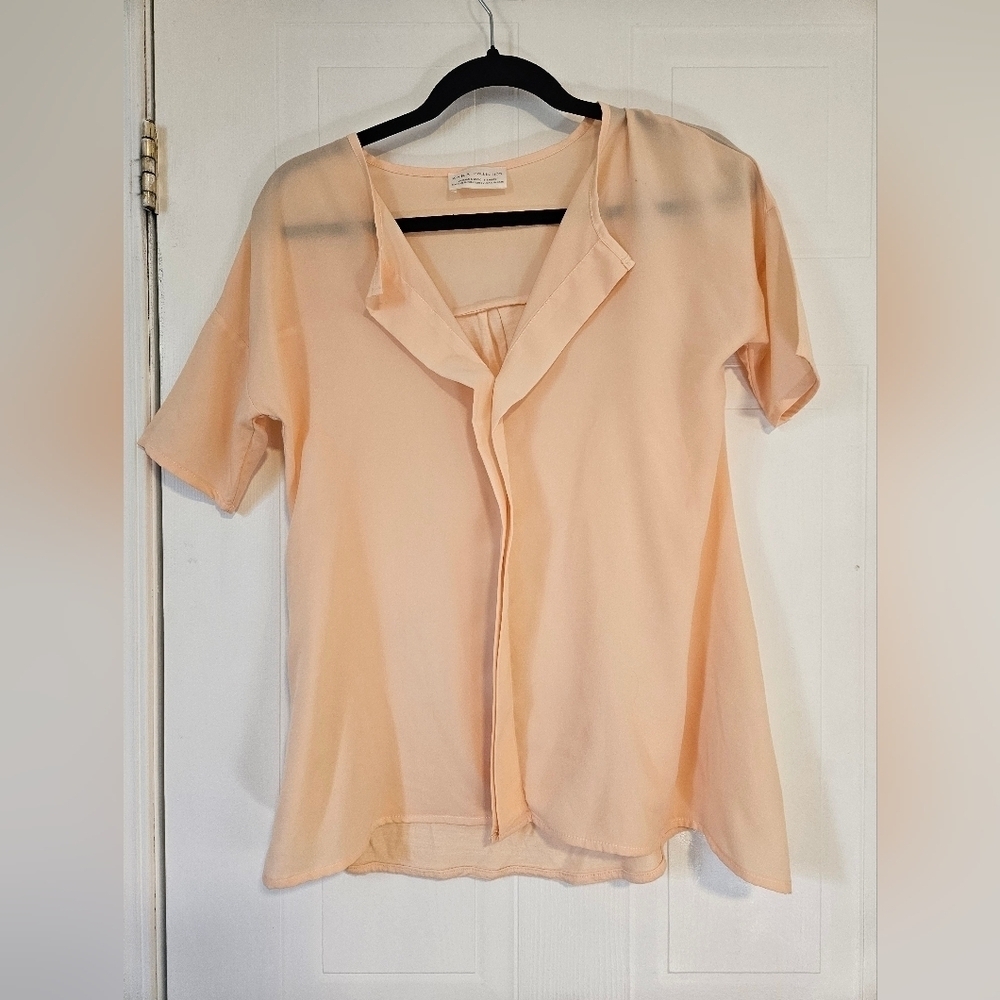 ZARA WOMENS SMALL ORANGE SHORT SLEEVE V NECK TOP Office colorful light